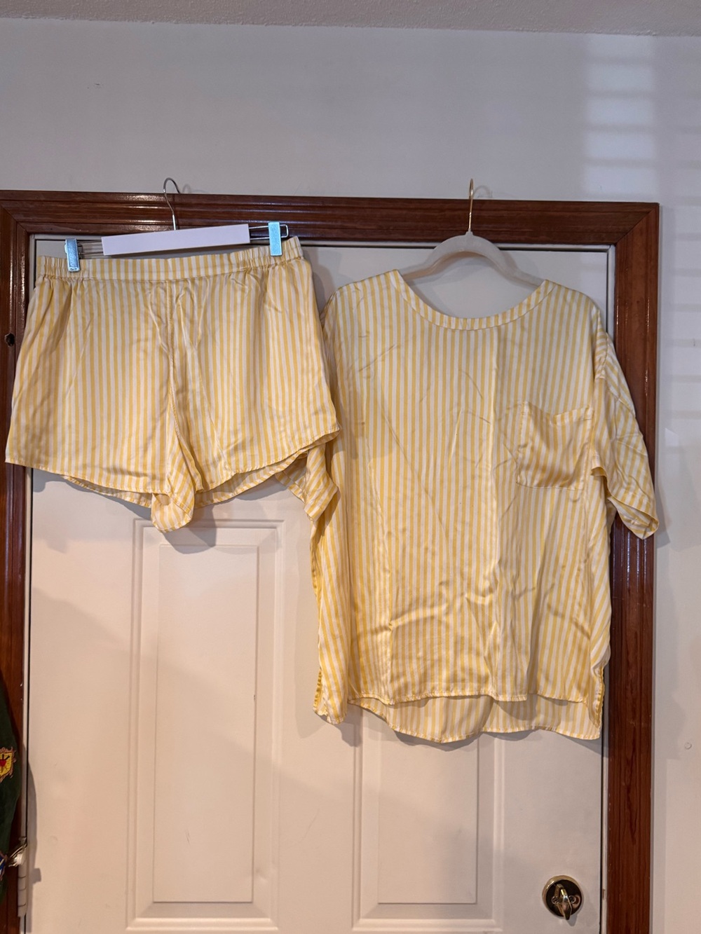 Lunya Silk Yellow Striped Pajama Set - Top & Shorts